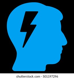Brainstorming vector pictograph. Style is flat graphic symbol, blue color, black background.
