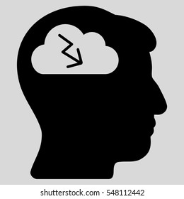 Brainstorming vector pictograph. Style is flat graphic symbol, black color, light gray background.