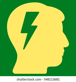 Brainstorming vector pictograph. Style is flat graphic symbol, yellow color, green background.