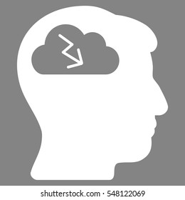 Brainstorming vector pictograph. Style is flat graphic symbol, white color, gray background.
