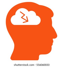 Brainstorming vector pictograph. Style is flat graphic symbol, orange color, white background.