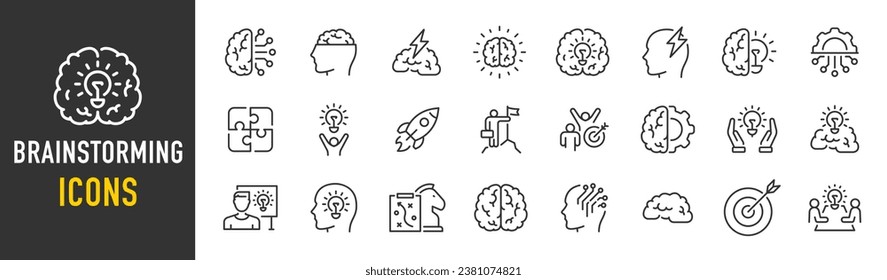 Brainstorming web icons in line style. Brain, idea, smart, creativity, skill, collection. Vector illustration.