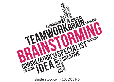 Brainstorming word cloud collage, business concept background. 
