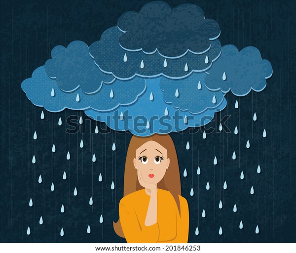 Brainstorming Young Woman Dark Clouds Above Stock Vector (Royalty Free ...