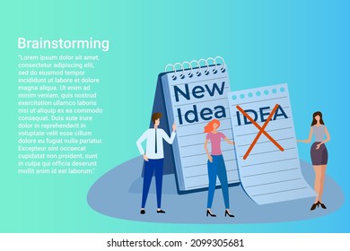 Brainstorming.People come up with new ideas and develop a business strategy.Flat vector illustration.