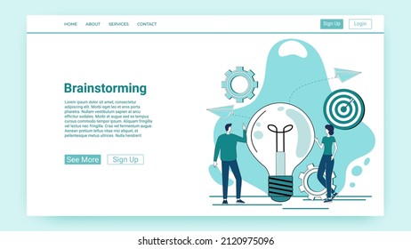 Brainstorming.Startup and development of new projects.The concept of launching a new business.An illustration in the style of a green landing page.