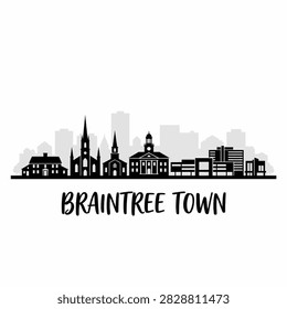 Braintree Skyline Silhouette - A Historic South Shore Community Massachusetts Vector Illustration