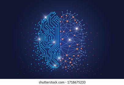 brain.Vector printed circuit board human brain. Concept illustration of cpu in the center of computer system.