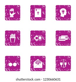 Brainwash icons set. Grunge set of 9 brainwash vector icons for web isolated on white background