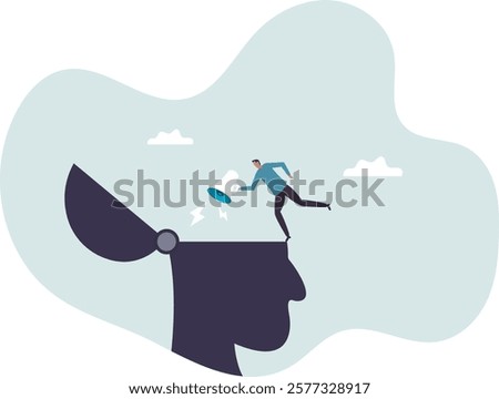 Brainwash, make someone to believe, aggressive or repetitive advertising message, awareness, motivation or communication.business concept.flat character.