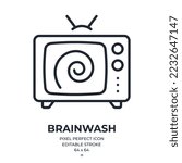 Brainwash and propaganda through television and news concept editable stroke outline icon isolated on white background flat vector illustration. Pixel perfect. 64 x 64.