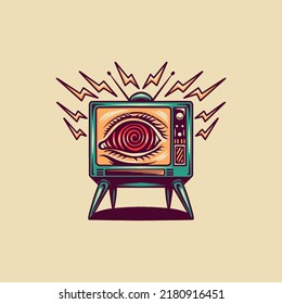 Brainwash Television Retro Illustration For Merchandise