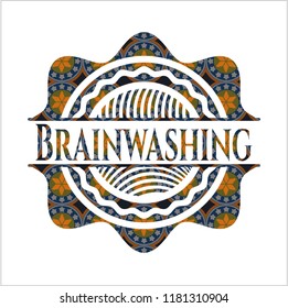 Brainwashing arabic badge. Arabesque decoration.