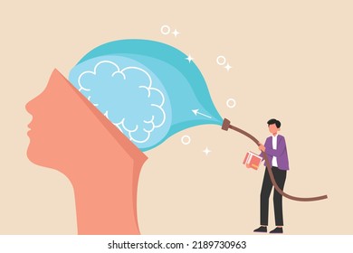 Brainwashing by reading books. Happy teacher's day. International teacher's day concept. Vector illustration.