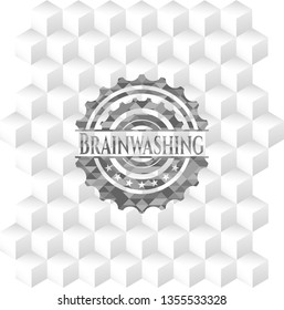 Brainwashing grey emblem with cube white background