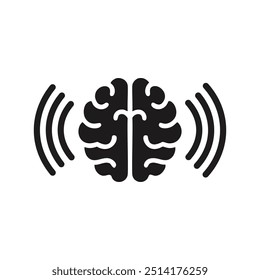 Brainwave icon. Abstract brain with signal waves. Represents mental activity, thought, and consciousness.