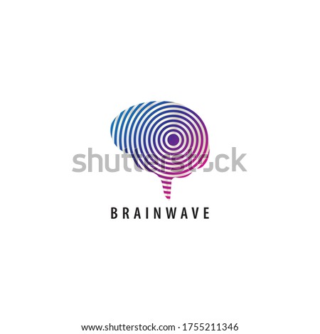 Brainwave logo design template. Colorful brain with a signal wave propagation illustration logo concept. Blue Magenta purple violet gradation color. Isolated on white background.