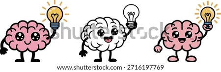 Brainy cartoon characters holding light bulbs represent idea and innovation. Perfect for design and illustration projects needing brainstorm art.