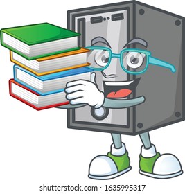 A brainy clever cartoon character of CPU studying with some books
