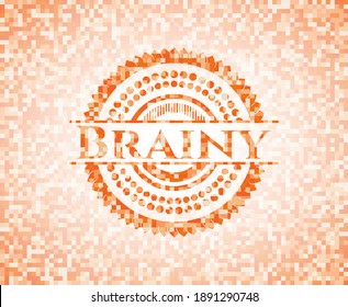 Brainy orange mosaic emblem. Vector Illustration. Detailed. 