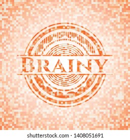 Brainy orange tile background illustration. Square geometric mosaic seamless pattern with emblem inside.