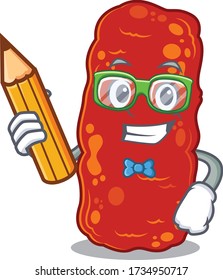 A brainy student acinetobacter bacteria cartoon character with pencil and glasses