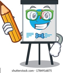 A brainy student corona graph cartoon character with pencil and glasses