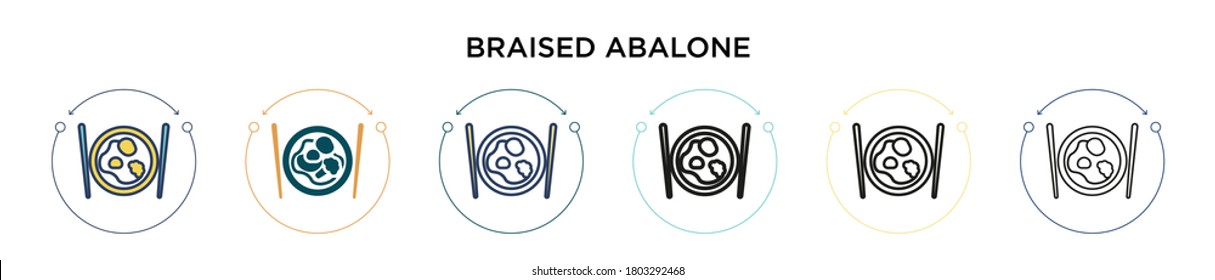 Braised abalone icon in filled, thin line, outline and stroke style. Vector illustration of two colored and black braised abalone vector icons designs can be used for mobile, ui, web