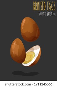 Braised egg. Asian food Soy Sauce Braised Quail Eggs. Vector illustration 