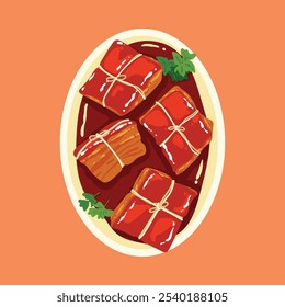 Braised Pork belly is one of the main cuts in which the pork carcass is cooked.