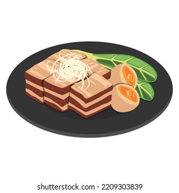 Braised Pork Belly.Food vector illustration.