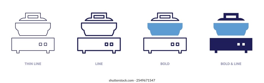 Braising icon in 4 different styles. Thin Line, Line, Bold, and Bold Line. Duotone style. Editable stroke.