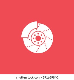 Brake Disc Flat Icon On Red Background