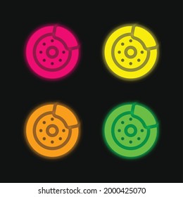 Disco de freno icono de vector de neón brillante de cuatro colores