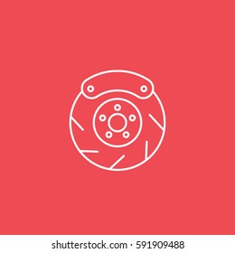 Brake Disc Line Icon On Red Background
