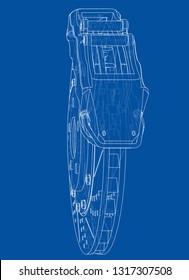 Brake disc outline. Vector rendering of 3d. Wire-frame style. The layers of visible and invisible lines are separated
