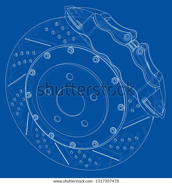 Brake disc\
outline. Vector rendering of 3d. Wire-frame style. The layers of\
visible and invisible lines are\
separated
