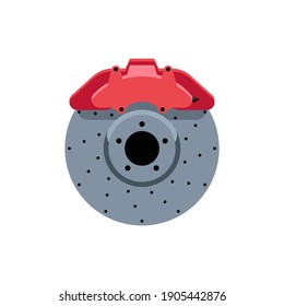 Brake disc with pad icon in flat design. Car parts on an isolated white background. Vector stock illustration.