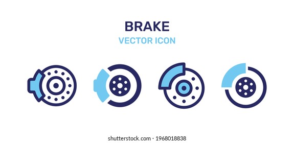 Brake discs, brake pads, brakes icon set. Car parts concept