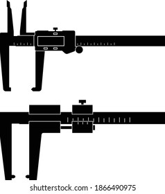 Brake disk caliper gauge. Measuring tools. Silhouette vector