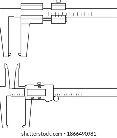 Brake disk caliper gauge. Measuring tools. Flat vector