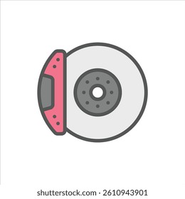 brake filled outline icon. disc brake color line illustration.