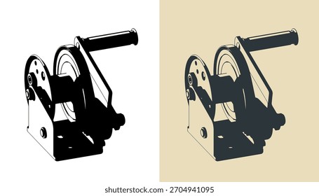 Cabrestante de mano de freno Ilustraciones vectoriales estilizadas