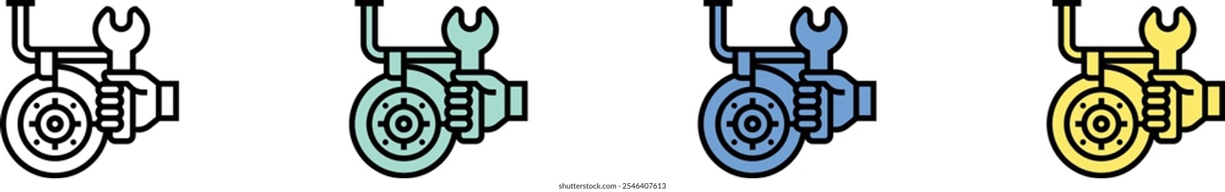 brake icon. Outline, Green, Blue and Yellow Style Design Isolated On White Background