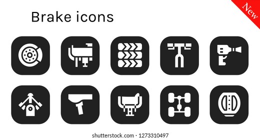  brake icon set. 10 filled brake icons. Simple modern icons about  - Brake disc, Saddle, Tires, Handlebar, Wheel pressure, Motor, Chassis, Pedal
