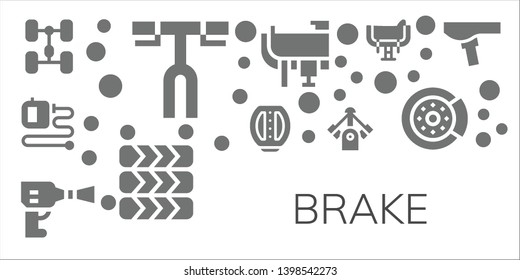 brake icon set. 11 filled brake icons.  Simple modern icons about  - Chassis, Handlebar, Extending leads, Pedal, Wheel pressure, Motor, Saddle, Tires, Brake disc