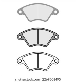 Brake pad icon set. Color, outlined, black and white. Vector illustration.