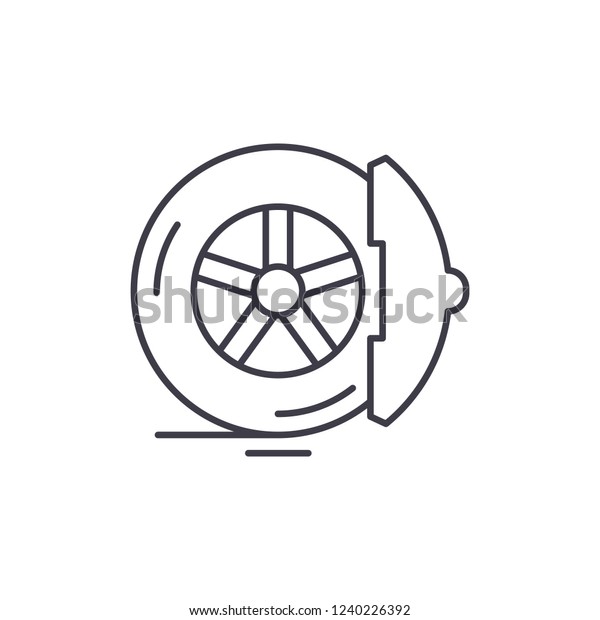 Brake pads line icon concept. Brake pads\
vector linear illustration, symbol,\
sign