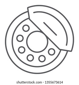 Brake pads thin line icon, auto and part, brake shoe sign, vector graphics, a linear pattern on a white background, eps 10.