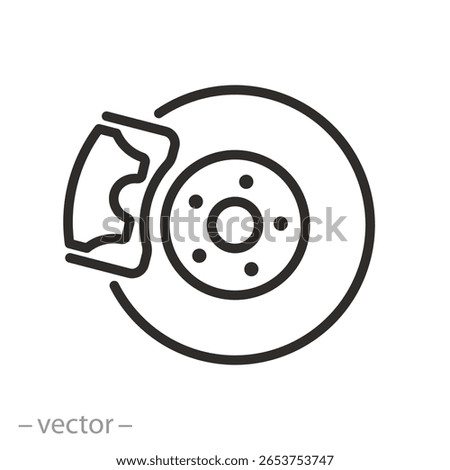 brake system auto icon, caliper, brake disc, car part, thin line symbol on white background - editable stroke vector illustration eps10